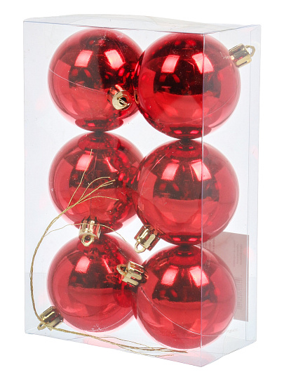 Елочный шар 6 шт, красный, 6 см, пластик, SYQD-0119156R