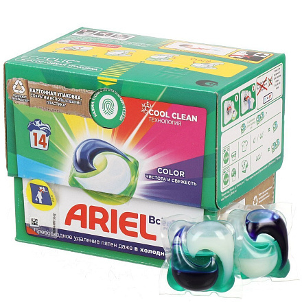 Капсулы для стирки Ariel, Capsules Color, для цветного белья, 14 шт, капсула 19.5 г