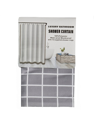 Штора для ванн 180х180 см, полиэстер, Клетка, серая, A310070