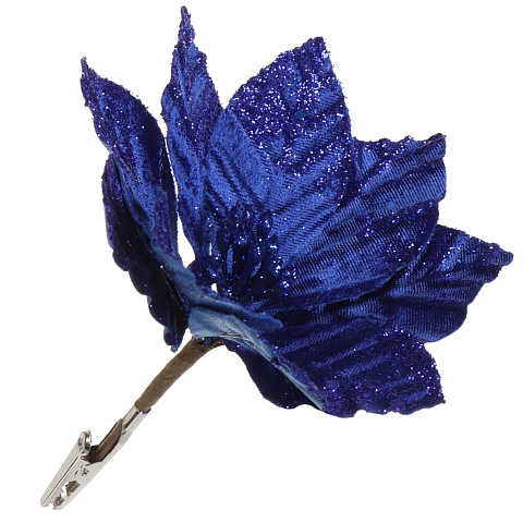Цветок искусственный декоративный 16 см, на прищепке, синий, Пуансеттия, Y4-4167