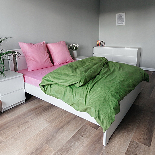 Постельное белье евро, простыня 215х240 см, 2 наволочки 70х70 см, пододеяльник 200х220 см, Love Story, полисатин, Жаккард однотонный зеленый
