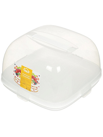 Тортница пластик, 24.5 см, квадратная, с крышкой, белая, с защелками, Idea, М 1121