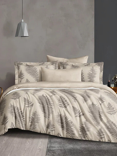 Постельное белье 2-спальное, простыня 200х220 см, 2 наволочки 70х70 см, пододеяльник 175х215 см, Silvano, сатин, Листья, Бежевый, 20/051-SLC/SLV