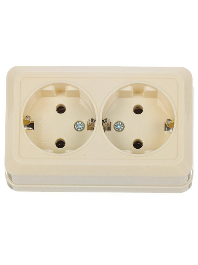 Розетка открытой установки, 2 гнезда, с заземлением, 16 А, ABS пластик, IP20, слоновая кость, UNIVersal, Олимп, Б-О0128