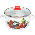 Кастрюля эмалированная сталь, 4 л, крышка стекло, Сантэкс, Ягоды, 1-2440112, индукция