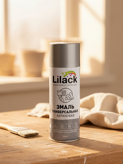 Эмаль аэрозольная, Lilack, универсальная, акриловая, глянцевая, серебристая, 520 мл