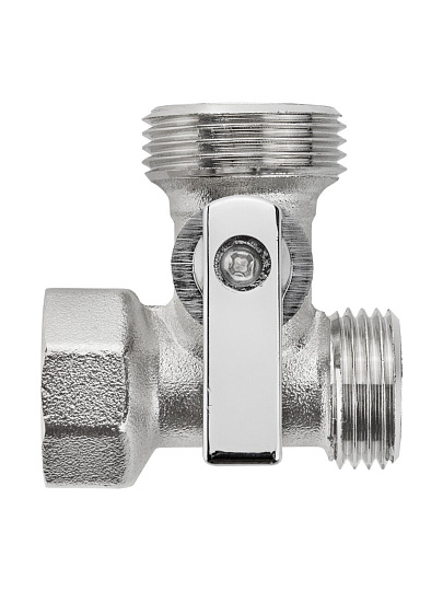 Кран для бытовой техники, 1/2&quot;х3/4&quot;х1/2&quot;, г-ш-ш, латунь, трехходовой, ручка-флажок, шаровой, никелированный, ГОСТ, Compact, MasterProf