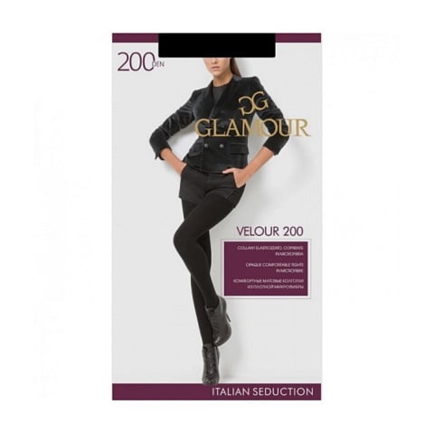 Колготки Glamour, Velour, 200 DEN, р. 3, nero/черные, комфортный пояс