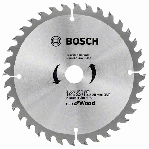 Диск пильный по дереву, Bosch, Eco for wood, 160х20 мм, 36 зубьев, 2608644374