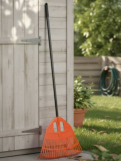 Грабли веерные, 23 зуб, пластик, 50 см, Инструм-Агро, Гардения, оранжевые, черенок фибергласс, 010820-4