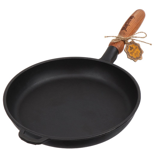 Сковорода чугун, 26 см, Maysternya, черная, с деревянной ручкой, индукция, T303