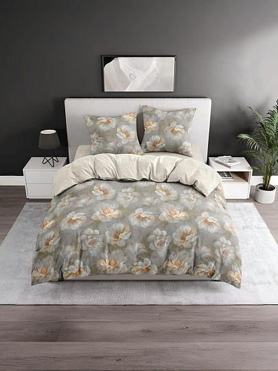 Постельное белье евро, простыня 215х240 см, 2 наволочки 70х70 см, 220 х 215 см, Bravo, поплин, Грис