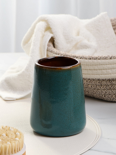 Стакан для зубных щеток, 9х9х11.3 см, керамика, малахит глянцевый, Y4-9875