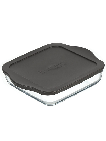 Форма для запекания стекло, 22х25.6х6 см, 2 л, прямоугольная, с крышкой, Borcam, 59034GREY