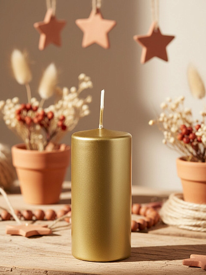 Свеча декоративная 9х4 см, столбик, золото, лакированная, 500326