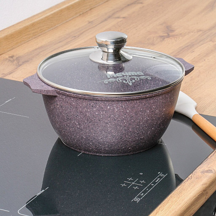 Кастрюля алюминий, антипригарное покрытие, 3 л, крышка стекло, Мечта, Premium violet, 43904