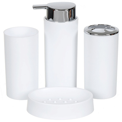 Набор для ванной 4 предмета, Аника, белый, пластик, стакан, подставка для зубных щеток, дозатор для мыла, мыльница, Y9-077