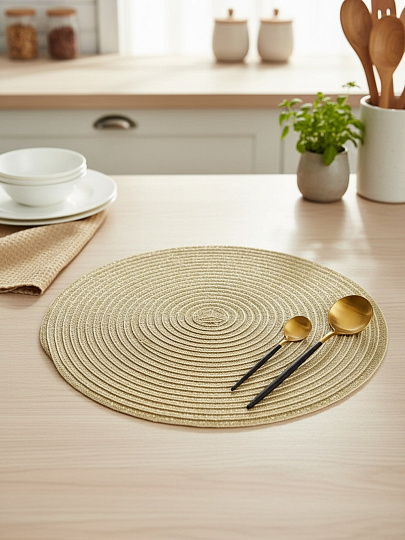 Салфетка для стола полимер, 38х38 см, круглая, золотая, Y4-5601