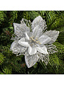 Елочное украшение Пуансеттия, серебро, 16 см, на прищепке, набор 5 шт, Y4-9820МП