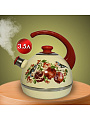 Чайник сталь, эмалированное покрытие, 3.5 л, со свистком, ручка консольная, Рубин, Цветущий гранат, слоновая кость, T04/35/04/37/H13