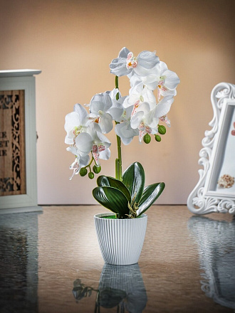 Цветок искусственный декоративный Орхидея в кашпо, 55 см, белый, Y4-7945