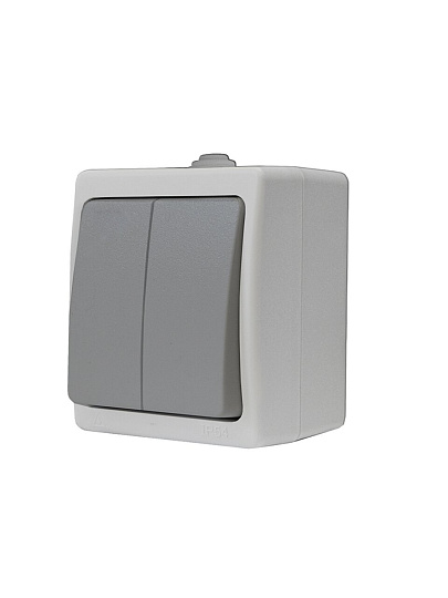 Выключатель открытой установки, двухклавишный, 10 А, ABS пластик, серый, UNIVersal, Аллегро, 1280