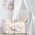 Постельное белье детское 1.5-спальное, простыня 110х150 см, 1 наволочка 40х60 см, пододеяльник 112х147 см, поплин, Джуно 13231-1/13232 Совы 695873