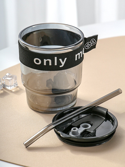 Стакан 320 мл, стекло, с трубочкой, в ассортименте, B060512