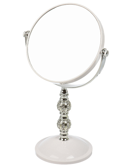 Зеркало настольное, 17.7х30х11 см, пластик, круглое, на ножке, белое, Y4-11326