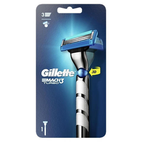 Станок для бритья Gillette, Mach3 Turbo 3D Red, для мужчин, 3 лезвия, 1 сменная кассета