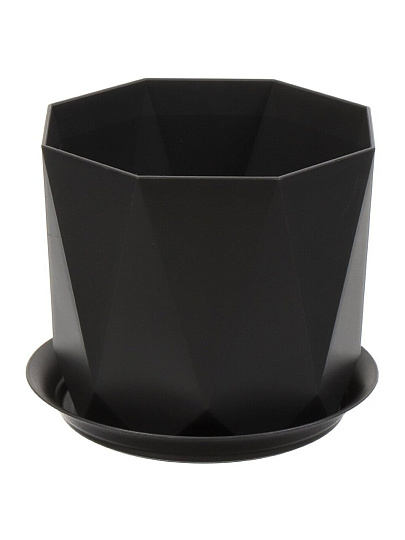 Кашпо пластик, 1 л, 13х11 см, для цветов, с поддоном, графит, Idea, Призма, М 3137