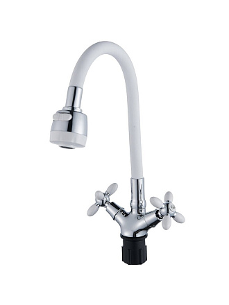 Смеситель для кухни, Эверест, гибкий излив, с кран-буксой, белый, B57-071A