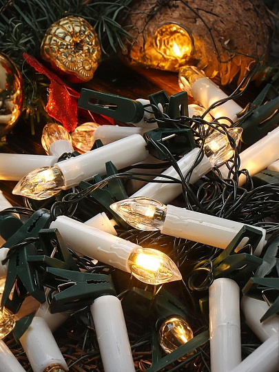 Гирлянда 8 м, 1 режим, Свечи, теплый белый свет, зеленая, в помещении, сетевая, LED