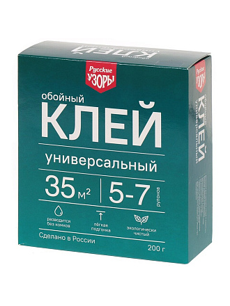 Клей для всех видов обоев, Русские узоры, 200 г, 5-7 рулонов, картонная коробка, 00091