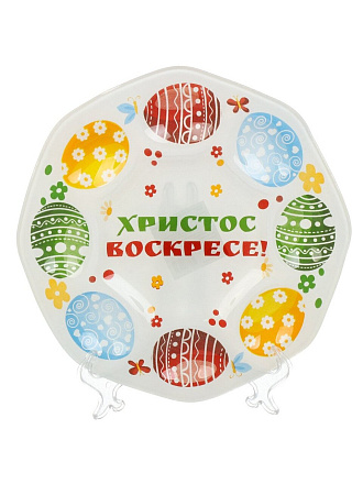 Блюдо стекло, для яиц, круглое, 21 см, Светлой пасхи, Daniks