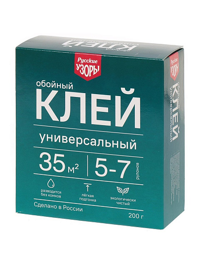 Клей для всех видов обоев, Русские узоры, 200 г, 5-7 рулонов, картонная коробка, 00091