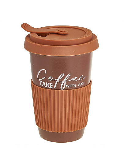 Стакан 450 мл, фарфор, Rosario, Coffee, с крышкой, подарочная упаковка, коричневый, Ф11-092L1