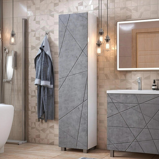 Шкаф Geometry 450, ЛДСП, МДФ, 29.6х45х189.8 мм, серый, пенал в ванную, VIGO, 243 бетон