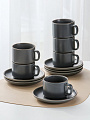 Набор чайный керамика, 12 предметов, на 6 персон, 220 мл, графит, Монохром, B060506
