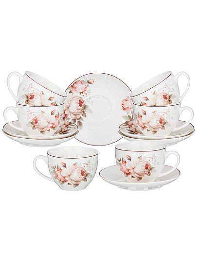 Набор чайный фарфор, 12 предметов, на 6 персон, 300 мл, Lefard, Мэрибель, 87-278, подарочная упаковка