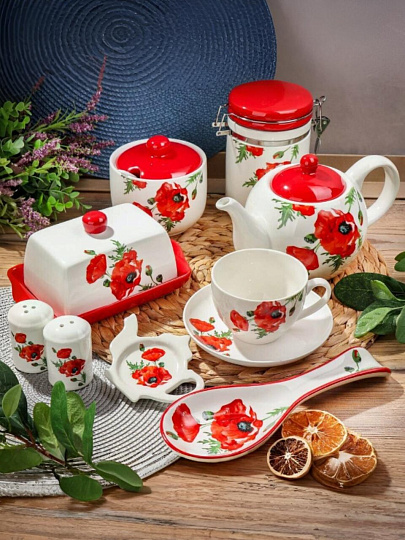 Подставка для ложки, доломит, фигурная, 24.7х9 см, Daniks, Алый мак