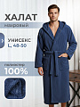 Халат унисекс, махровый, 100% полиэстер, синий, L, 48-50, 113х60х50 см, А160103
