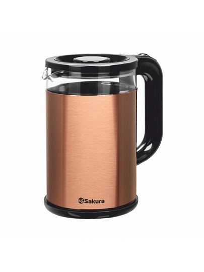 Чайник электрический Sakura, SA-2742MGL, 1.8 л, 1800 Вт, скрытый нагревательный элемент, стекло, нержавеющая сталь, пластик