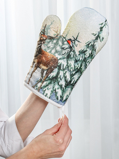 Набор кухонный 2 шт, 27х17см + 17.5х17.5см (варежка, прихватка), 100% полиэстер, Олени, B180092