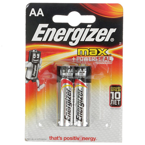 Батарейка Energizer, АА (LR06, LR6), Alkaline Max, алкалиновая, 1.5 В, блистер, 2 шт, E300157000