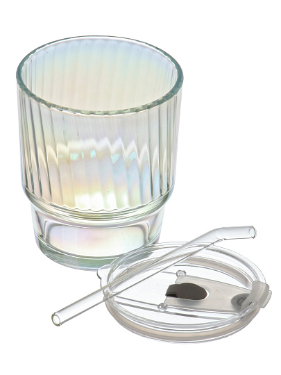 Стакан 400 мл, стекло, Перламутр, с трубочкой, B060520