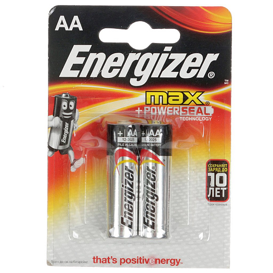 Батарейка Energizer, АА (LR06, LR6), Alkaline Max, алкалиновая, 1.5 В, блистер, 2 шт, E300157000