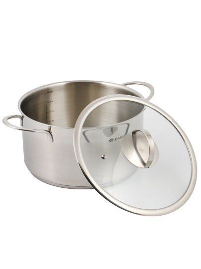 Кастрюля нержавеющая сталь, 5.8 л, крышка стекло, Daniks, Бонн, GS-01319-24CA, индукция