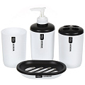 Набор для ванной 4 предмета, Грета, белый, пластик, стакан, подставка для зубных щеток, дозатор для мыла, мыльница, Y9-082