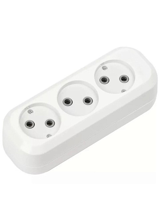 Колодка розеточная 3 гнезда, 3 полюса, без заземления, 10 А, 2.2 кВт, белый, Smartbuy, SBE-10-3-00-N